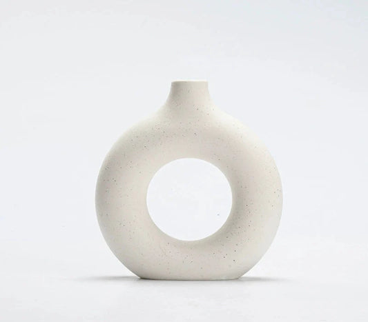 Modern Nordic Circle Ceramic Vase – Minimalist Hollow Sculpture Vessels for Home Decor