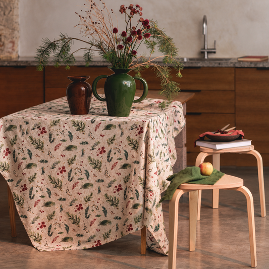 Winter Berries Linen Tablecloth