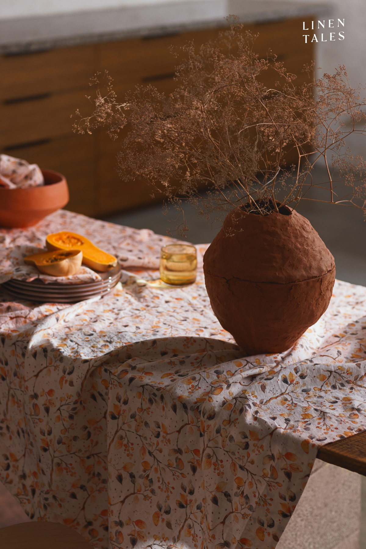 Fall Watercolor Linen Tablecloth