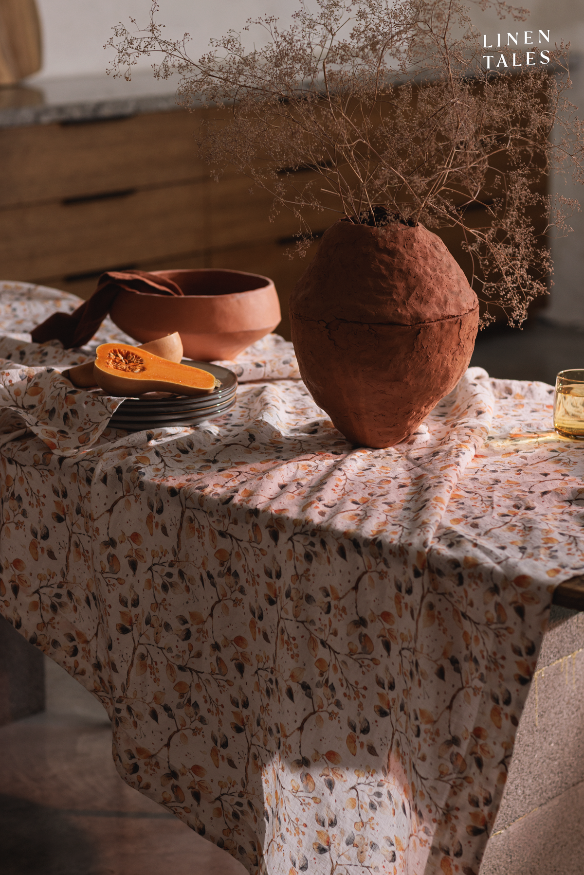 Fall Watercolor Linen Tablecloth