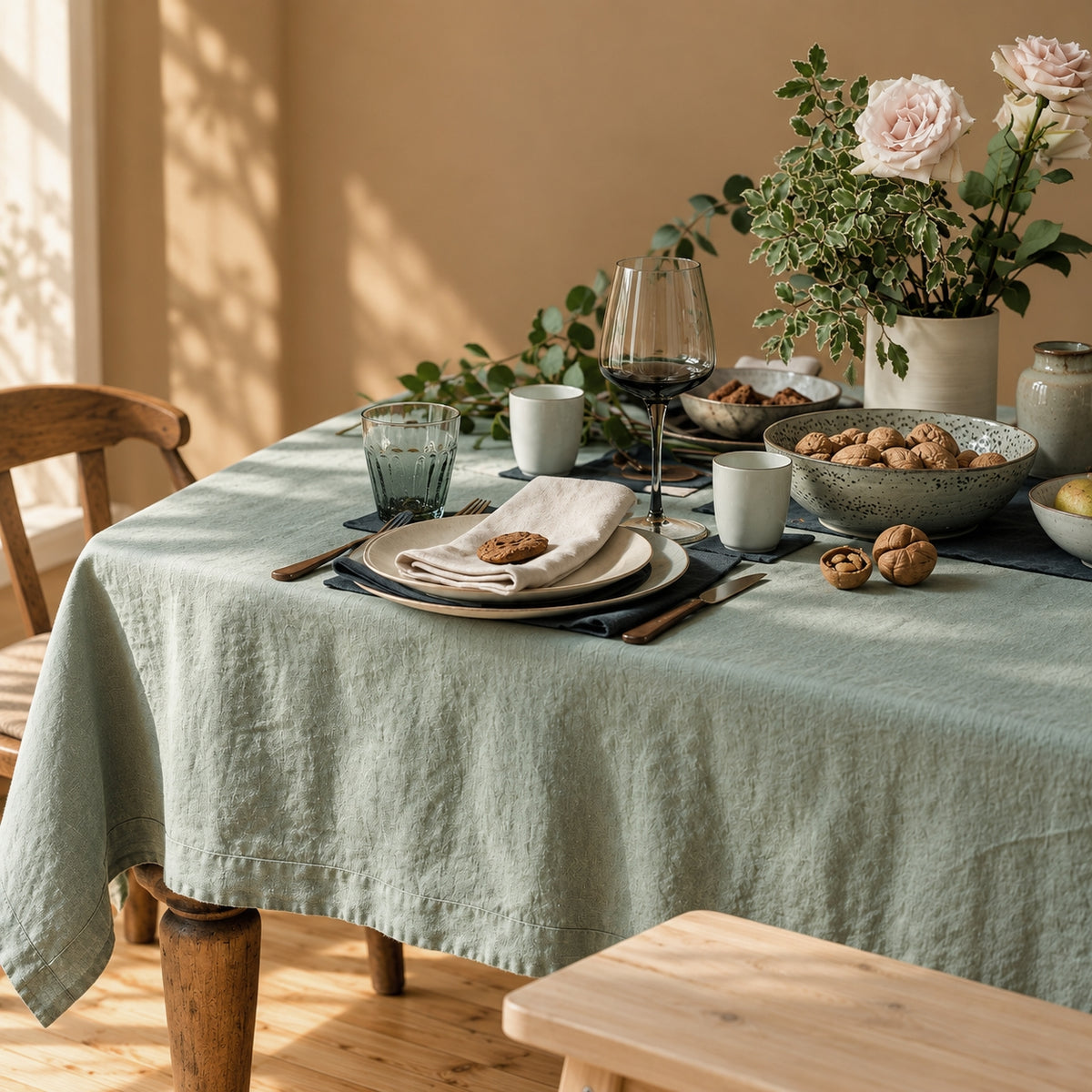 Green Milieu Linen Tablecloth