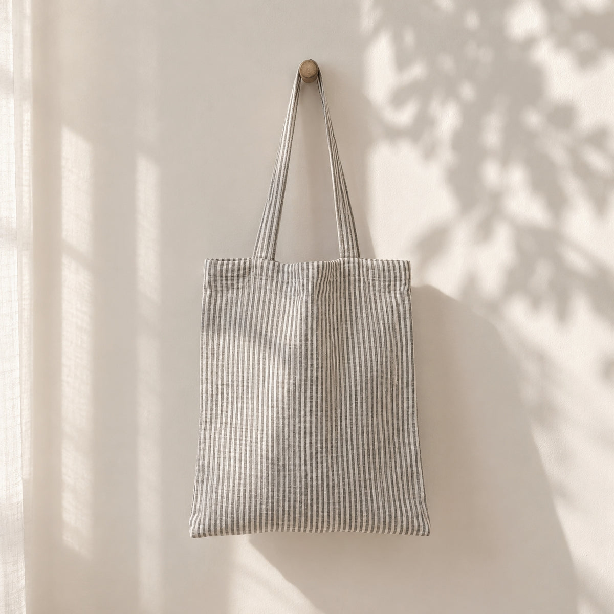 Thin Black Stripe Linen Tote Bag