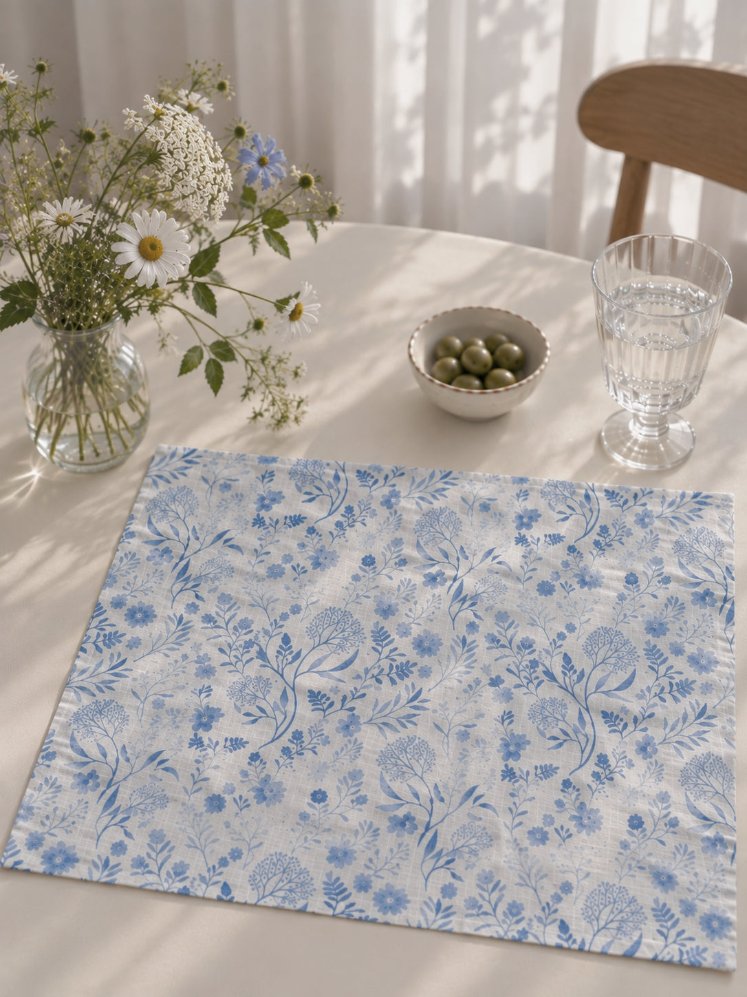 Botanical Blue Linen Placemats – Set of 6