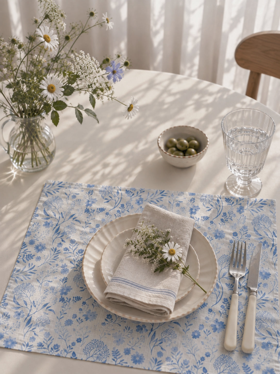 Botanical Blue Linen Placemats – Set of 6