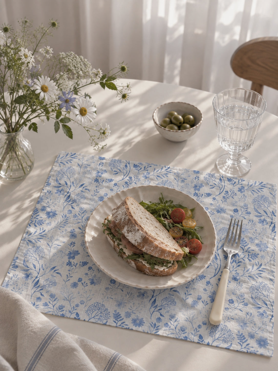 Botanical Blue Linen Placemats – Set of 6