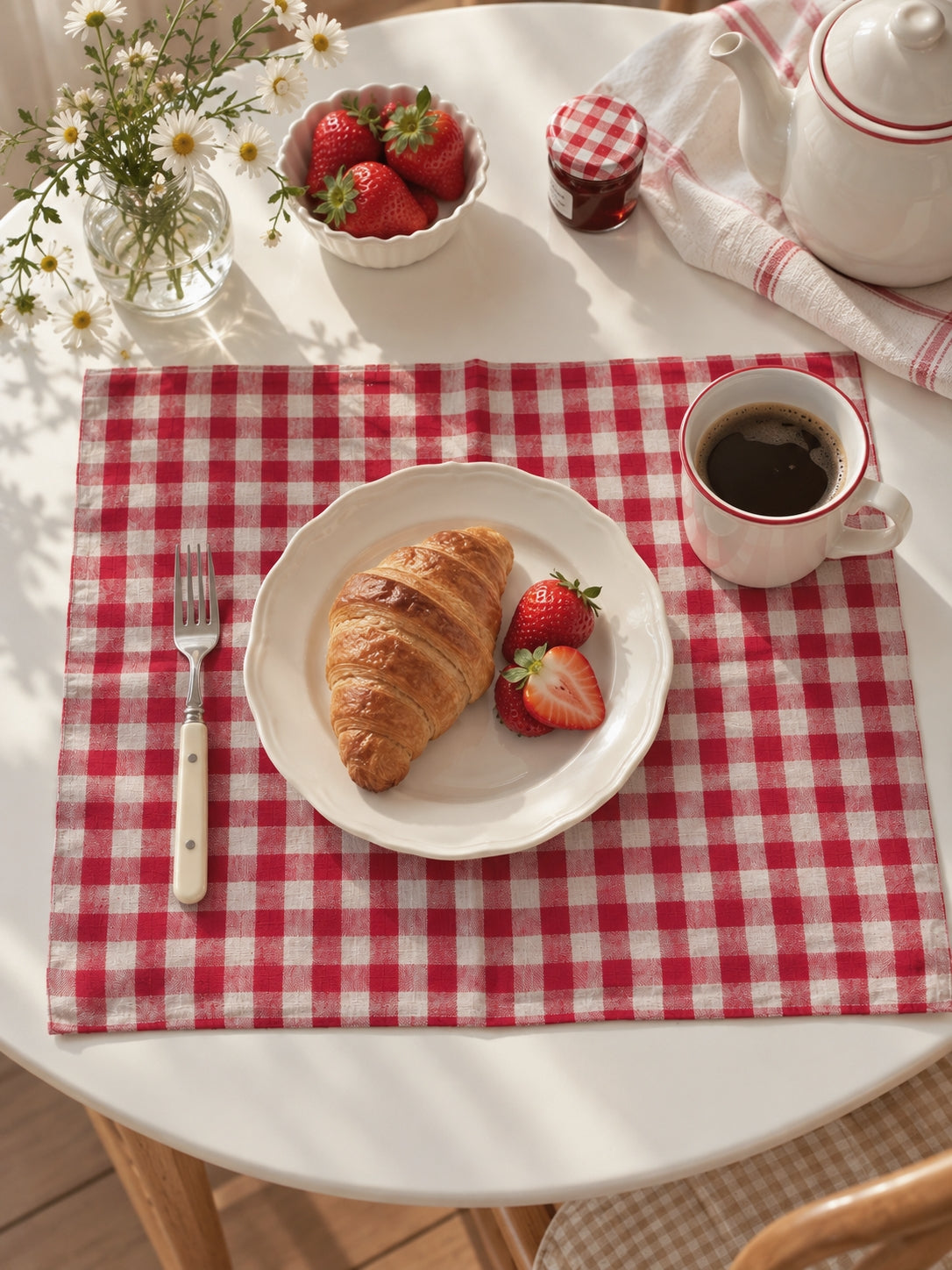 Red Gingham Linen Placemats – Set of 6