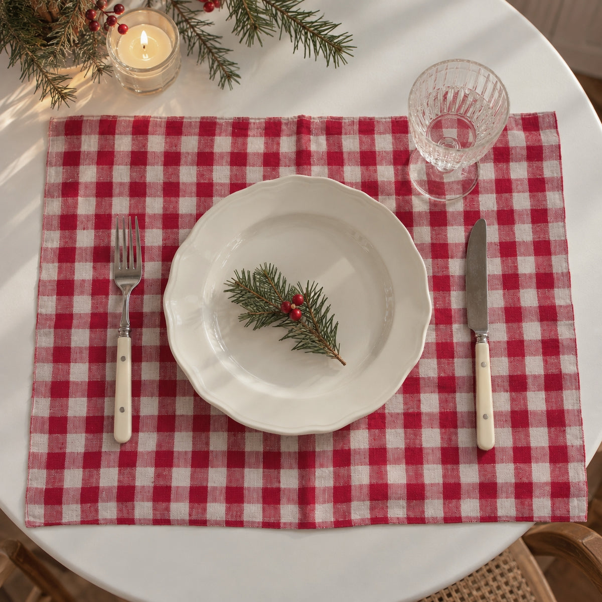 Red Gingham Linen Placemats – Set of 6
