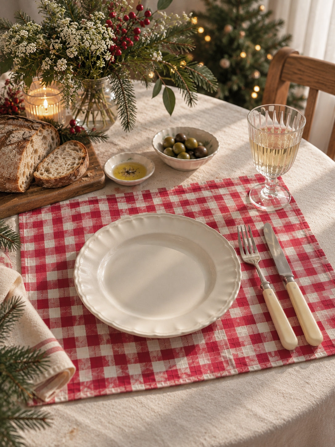 Red Gingham Linen Placemats – Set of 6