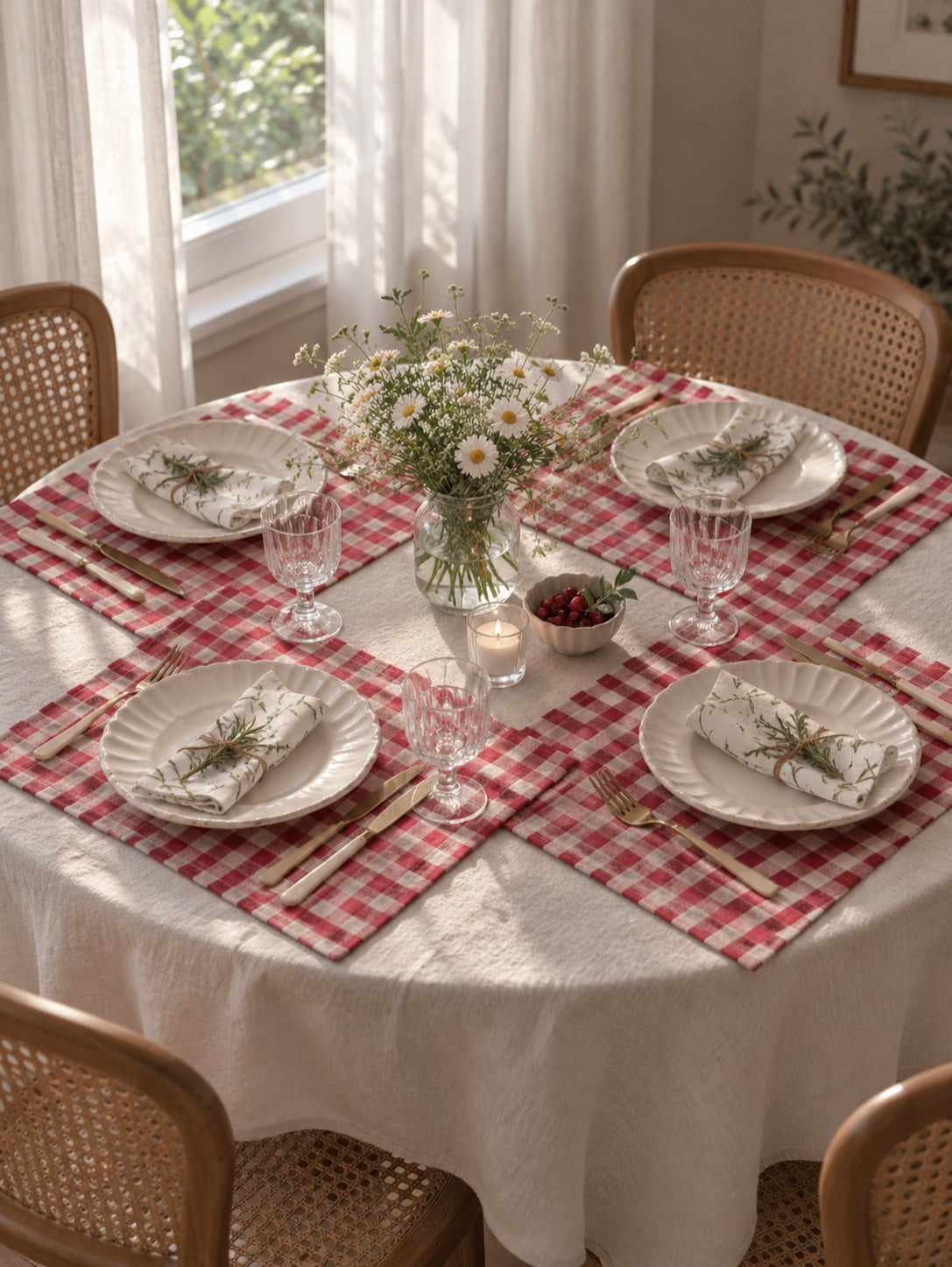 Red Gingham Linen Placemats – Set of 6