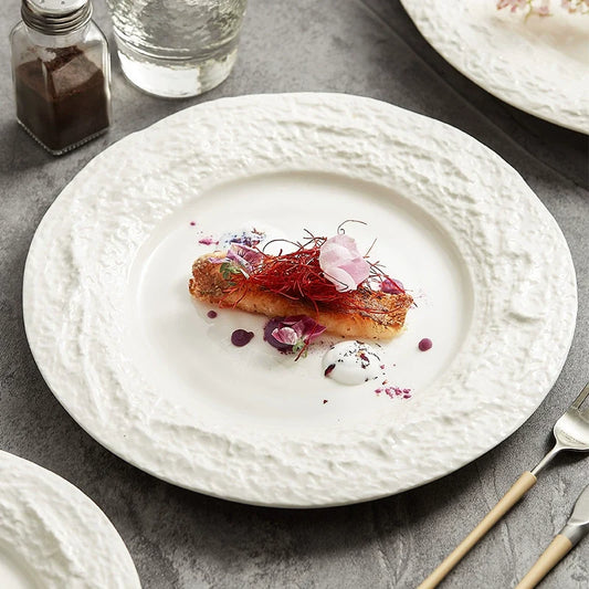 Creative Textured Ceramic Plate with Stone-Edge Design – Available in 3 Sizes